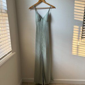 AZAZIE ALAYA A-Line Pleated Chiffon Floor-Length Dress Agave Size 6